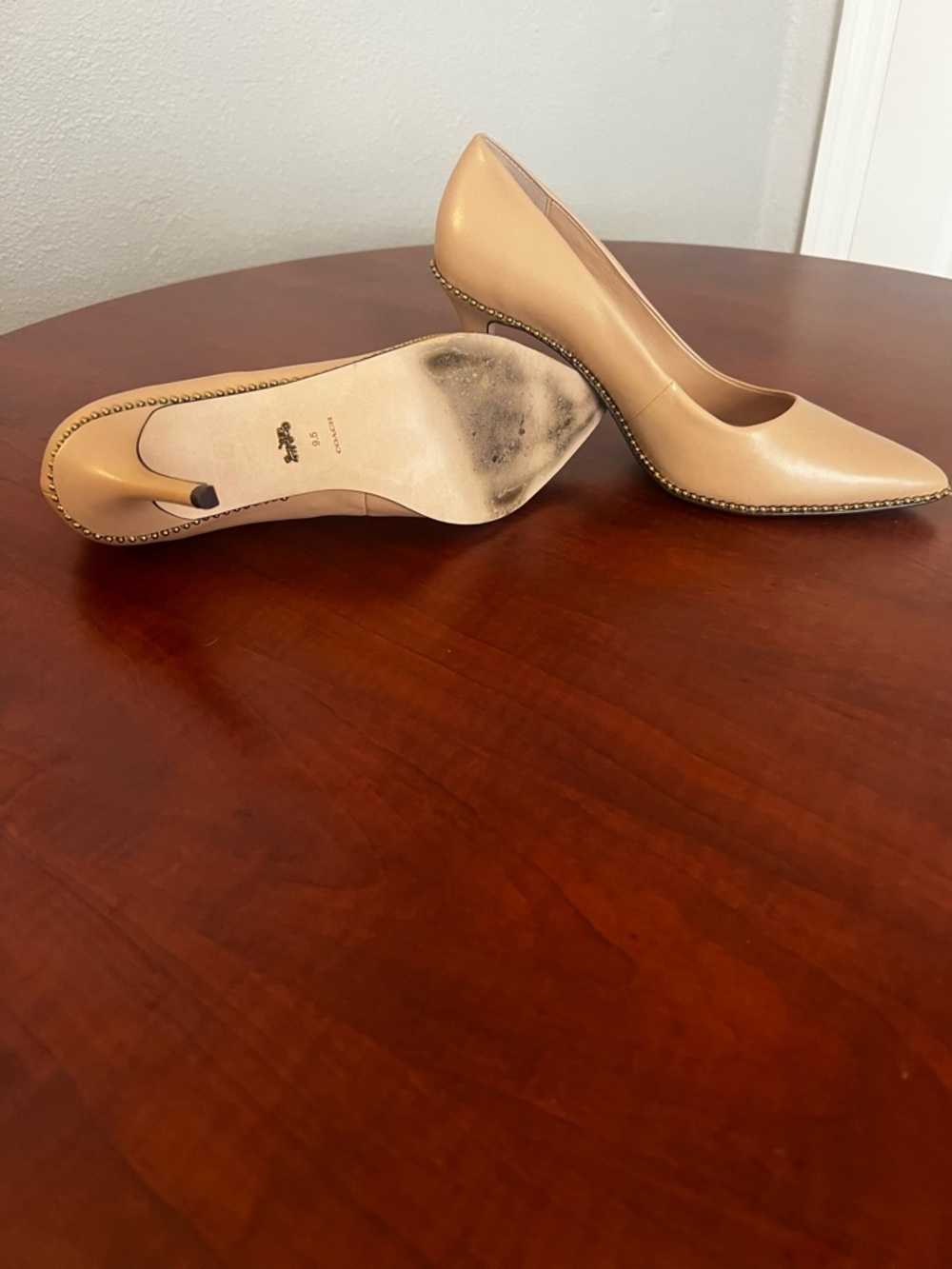 COACH Beige Pointed-Toe Leather Pumps - Picture 4 of 4